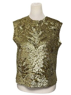 Vintage Famous Barr Gold Sequin Pineapple Sleeveless Top Size Small